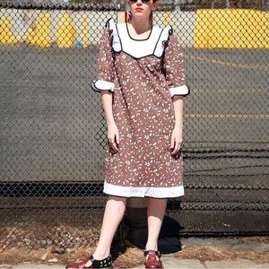 BATSHEVA Flutter Dress in Deadstock Brown Floral Fabric